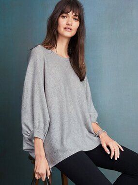 Garnet Hill 100% Cashmere Batwing Cape Sweater - Heather Grey